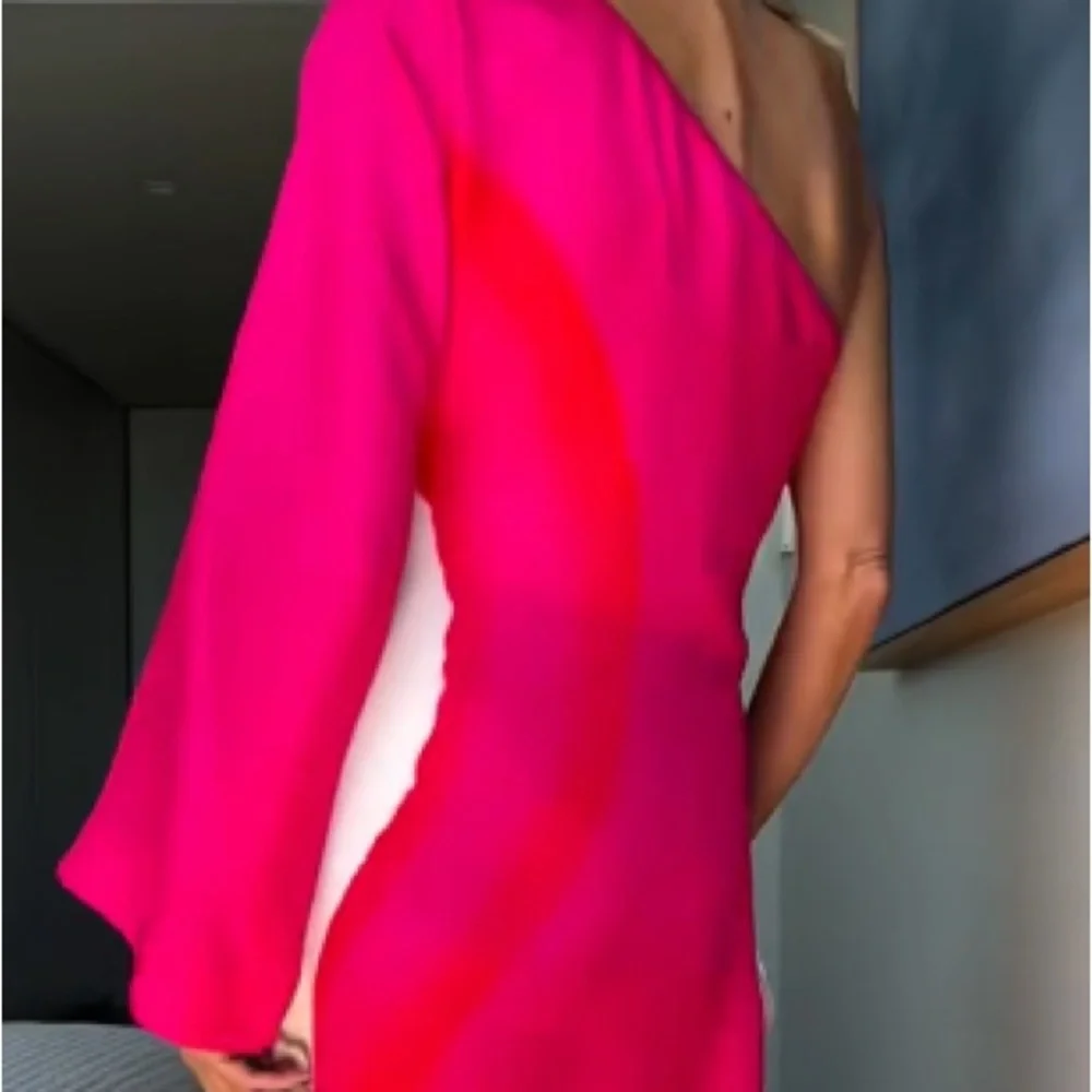 NEW • Australian Designer Elegant Pink, Red & White One-Shoulder Maxi Dress - Picture 9 of 12
